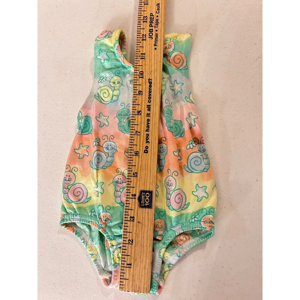 Vintage Baby Girls Rainbow Snail Starfish One Piece Swimsuit Pastel 0-2M